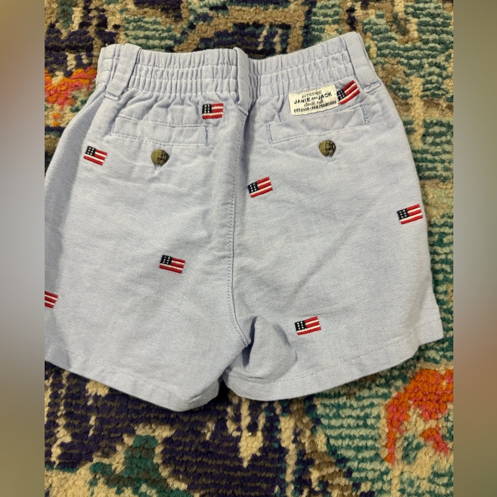 Janie and Jack Light Blue Shorts with Flag Embroidery